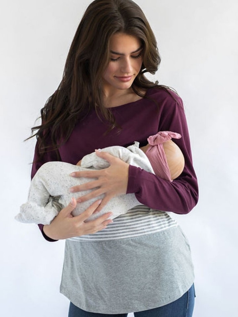 Nursing Queen Cotton Zip Burgundy Color Block Nursing Tee